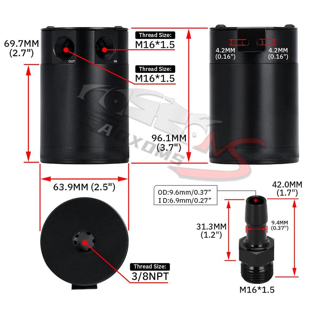 Red Universal Compact Baffled 2-Port Aluminum Blue Oil Catch Reservoir Can Tank