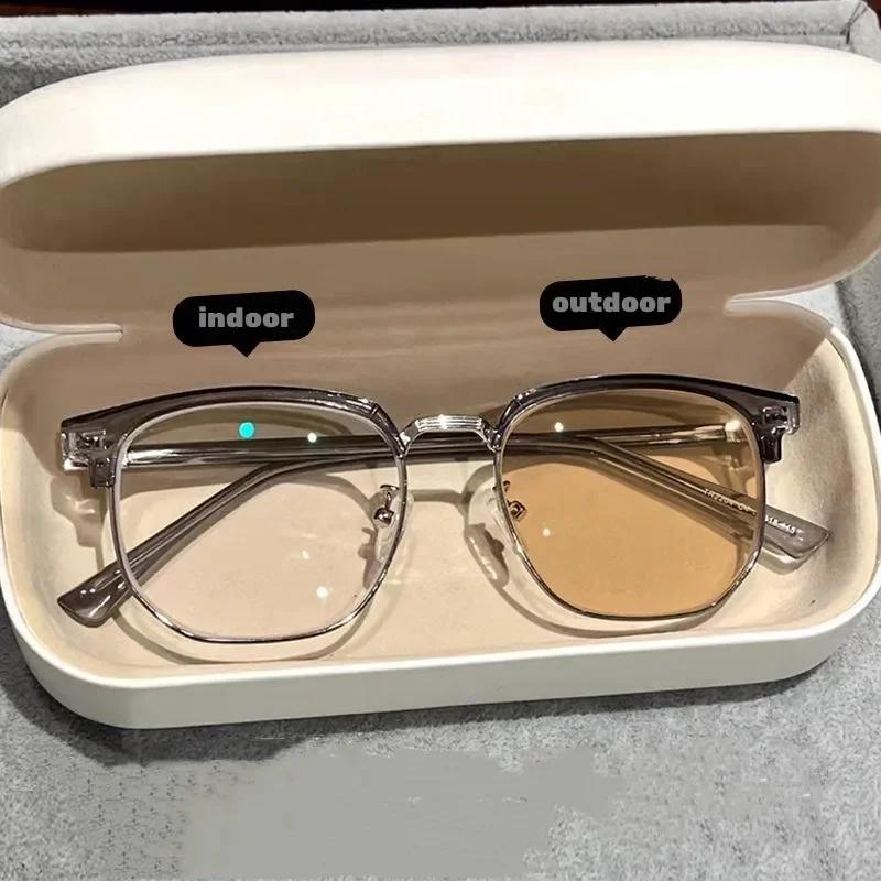 Photochromic Half Frame Myopic Glasses Outdoor Color Changing Near Sight Eyeglasses Anti-Blue Light Short Sight Eyewear