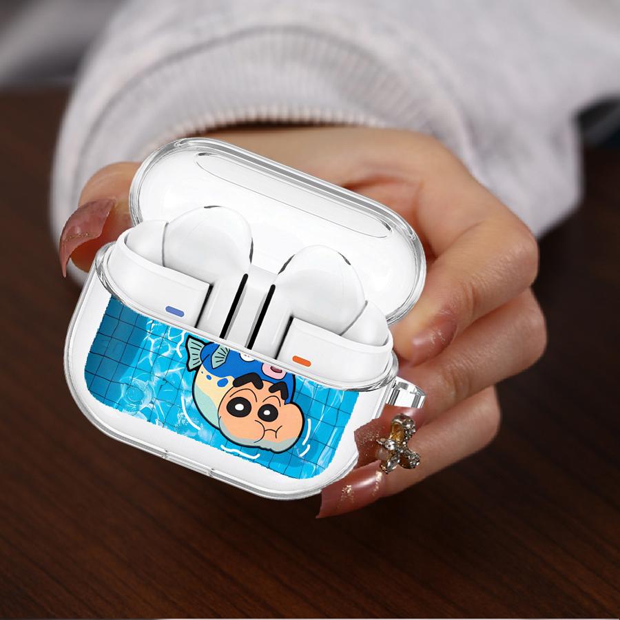 Crayon Cute Shinchan Case For Samsung Galaxy Buds 2Pro Live 4 Pro 3Pro 2 4Pro 3 FE Clear Earphone Cases Cover With Hook