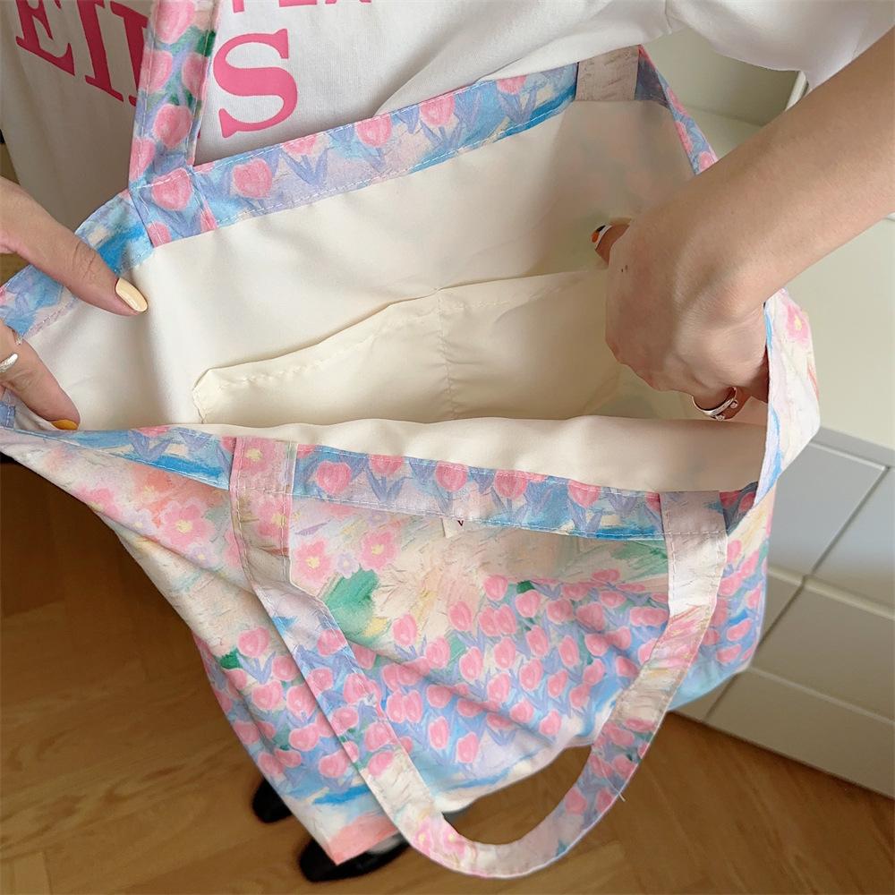 Sweet Flower Ladies Eco Shopping Bags Large Capacity Women's Shoulder Bag Thin Cotton Portable Female Travel Tote Handbags
