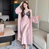 Live Stream Ice Silk Pajamas Long Suspender Nightgown Nightgown Two-piece Suit Women's Sexy Lace Bathrobe Loungewear Long Dress