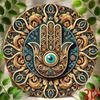 Evileyes Hamsa Hand Mandala Tin Sign 8x8 Inch, Vintage Metal Wall Art for Home Living Room Decor