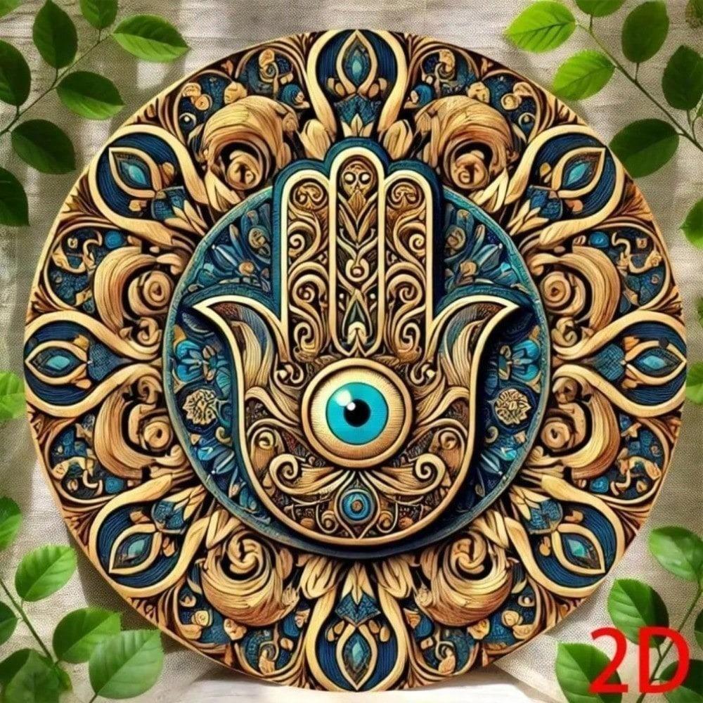 Evileyes Hamsa Hand Mandala Tin Sign 8x8 Inch, Vintage Metal Wall Art for Home Living Room Decor