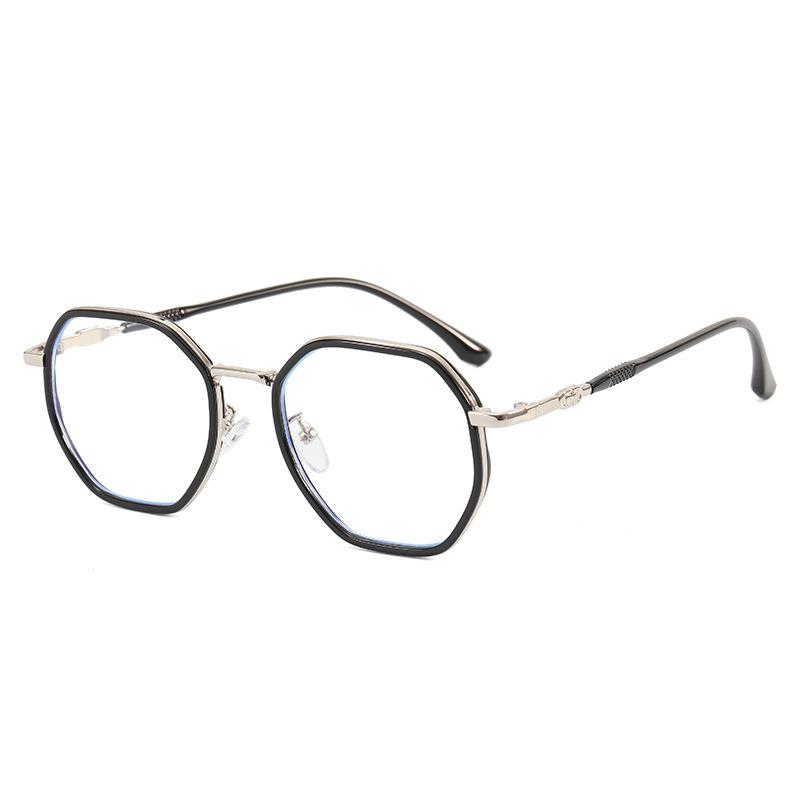 Trendy Retro Metal Polygon Flat Glasses Party Club Personalized Large Frame Anti-Blue Glasses