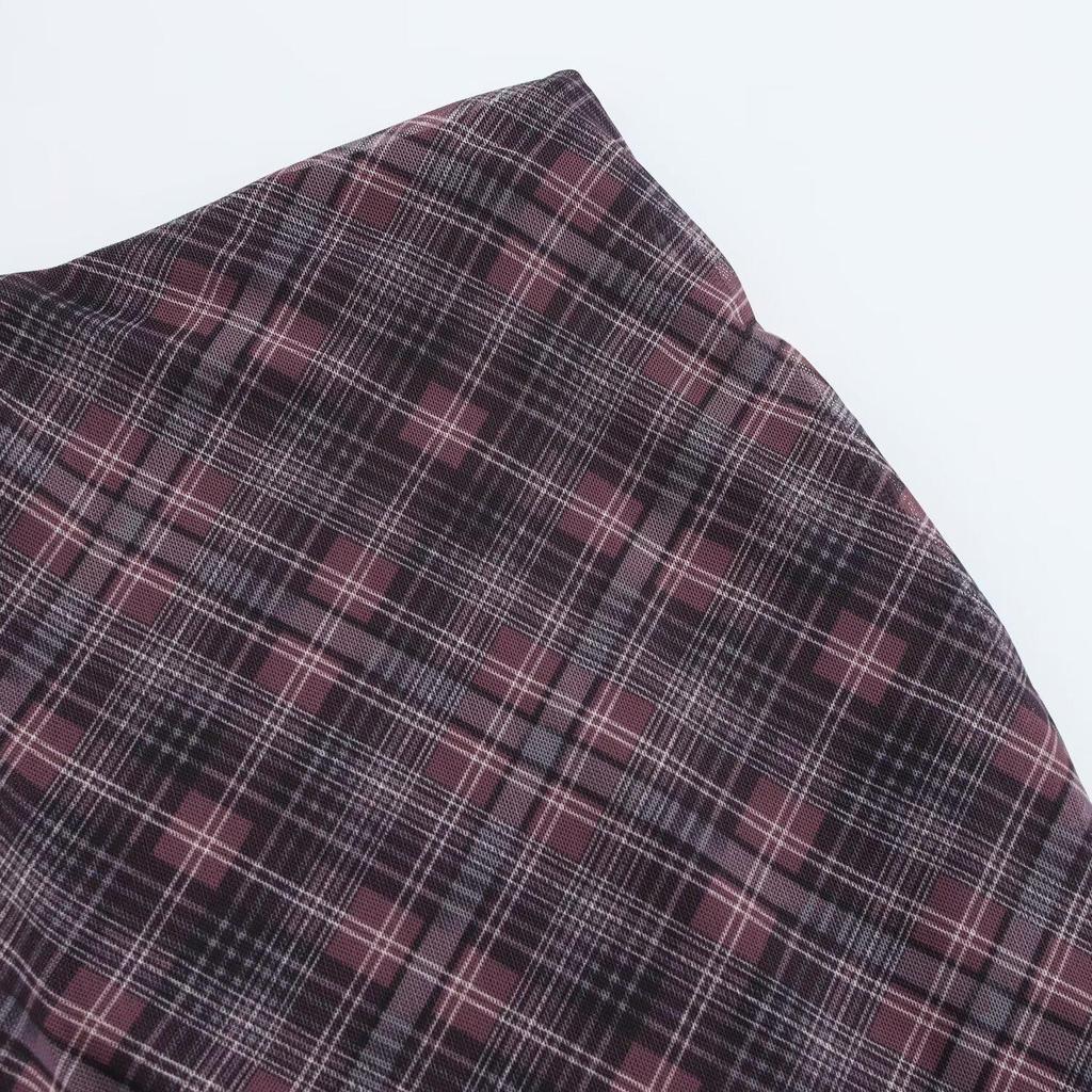 2025 Spring Women's Slim Plaid Silk Midi Skirt - Casual, Elegant, High Waist