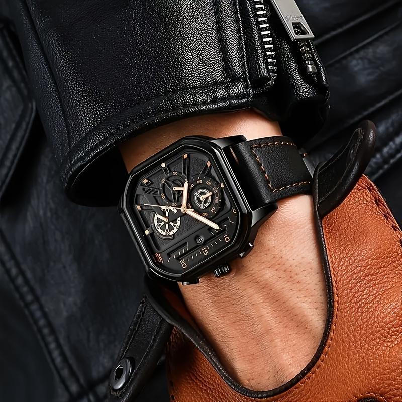 Fashion Mens Watch Round Analog PU Leather Male Watch Casual Men's Quartz Wrist Watch Suitable for Brothers To Share