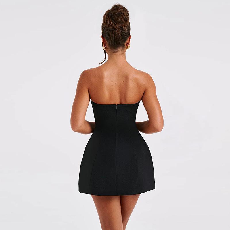 Sexy mini šaty bez rukávů s tubovým topem, jednobarevné, patchworkové, s vysokým pasem, letní móda, dámské bodycon šaty s hlubokým výstřihem, na dovolenou, bez ramínek
