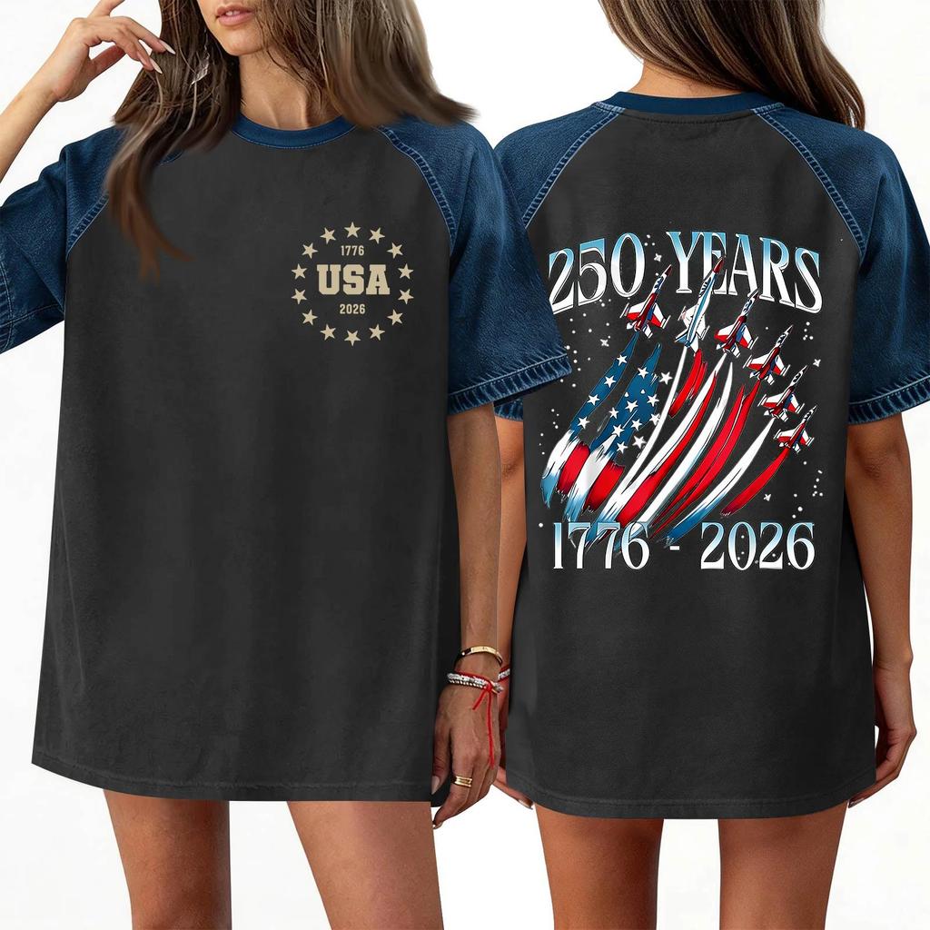Denim Patchwork Shirts For Women Stand Collar Casual Blouse Short Sleeve Comfy Tshirt Spring Summer Fashion