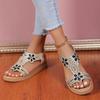 Damen-Flatsandalen mit Blumenmuster und Strasssteinen, offene Zehenpartie, Fersenriemen, Strandschuhe, Bequeme Freizeit-Schuhe für draußen und den täglichen Gebrauch