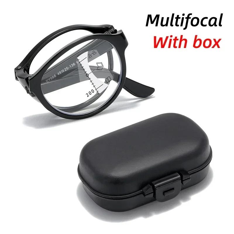 Portable Folding Anti-Blue Light Multifocal Reading Glasses with Case Men Women Near Far Progressive Presbyopic Eyewear Diopter