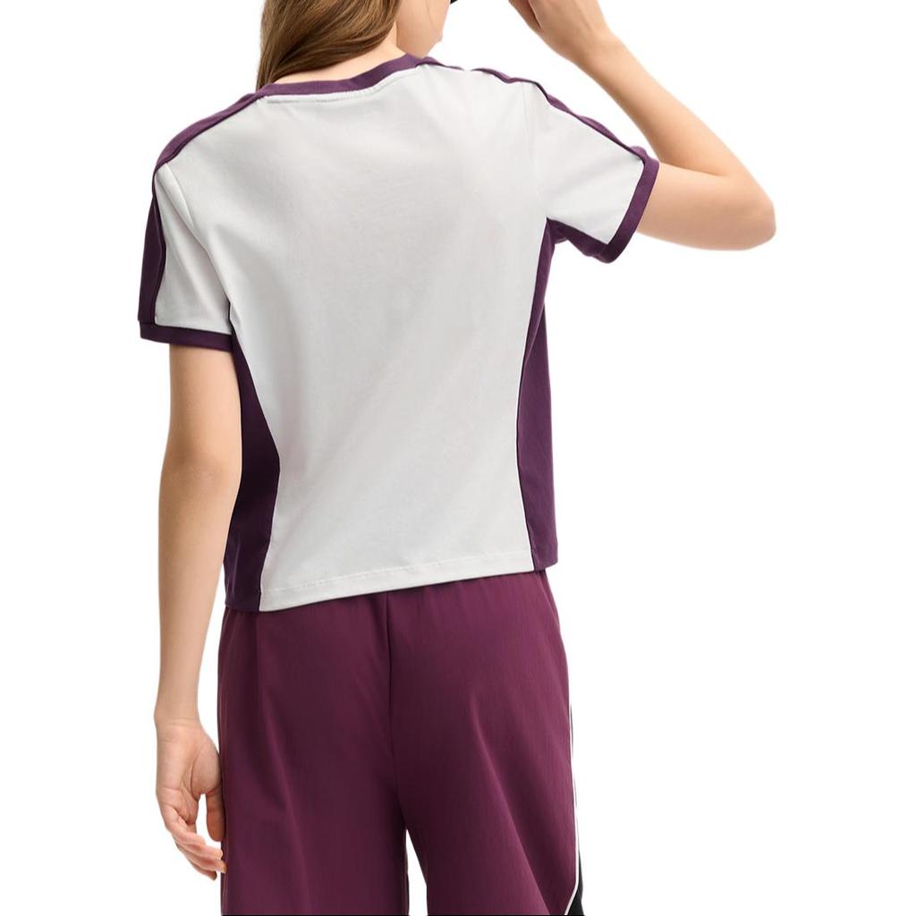 FILA Color Block Fashion Versatile Knit Short Sleeve Regular T-Shirt Women tops Cloud-Mushroom-White F11W519101FWT