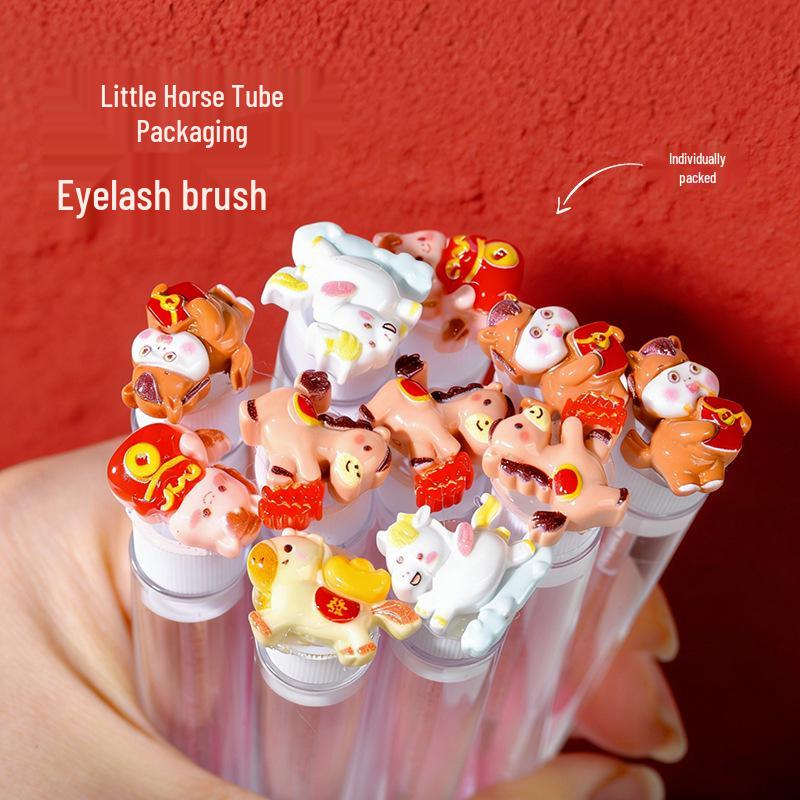 Cartoon Pony Eyelash Extension Brush with Spiral Crystal Handle, Replaceable and Portable in Individual Test Tube