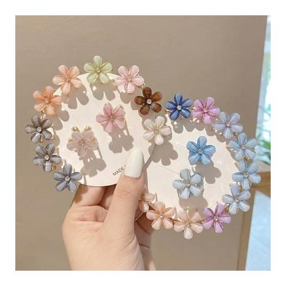 Mini Flower Hair Clips for Girls, 16 Pcs Cute Hair Accessories for Bangs, Small Flower Hair Barrettes for Kids, Party, Wedding, Graduation,