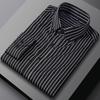 Men's Business Casual Striped Long Sleeve Shirt with Button-Down Collar
