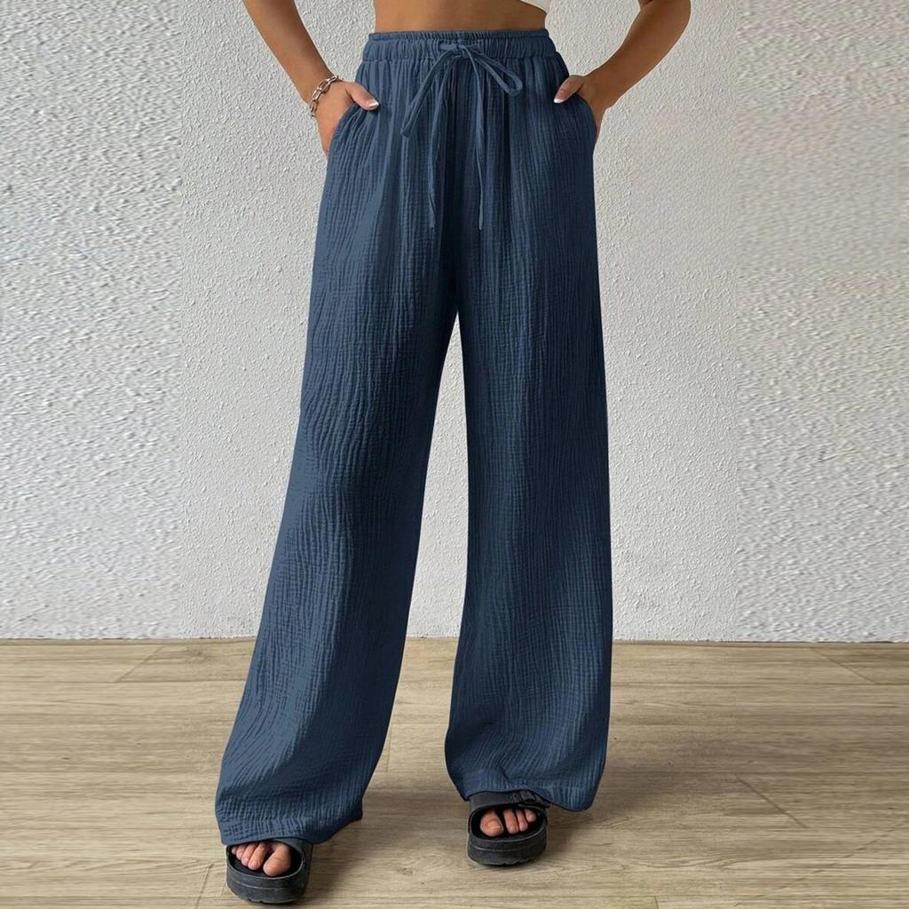 Cotton And Linen Wrinkled Fashionable Women's Clothing Versatile Loose Home Leisure Solid Color Wide Leg Women