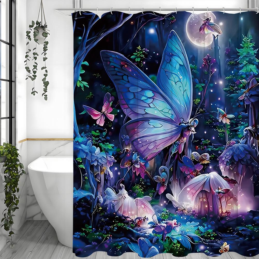 

Dark Night Fantasy Elves Shower Curtain Washable Dirt-Resistant Shower Head Waterproof Polyester Bath Curtain For Home Decor W60H190(CM)-1 Pcs
