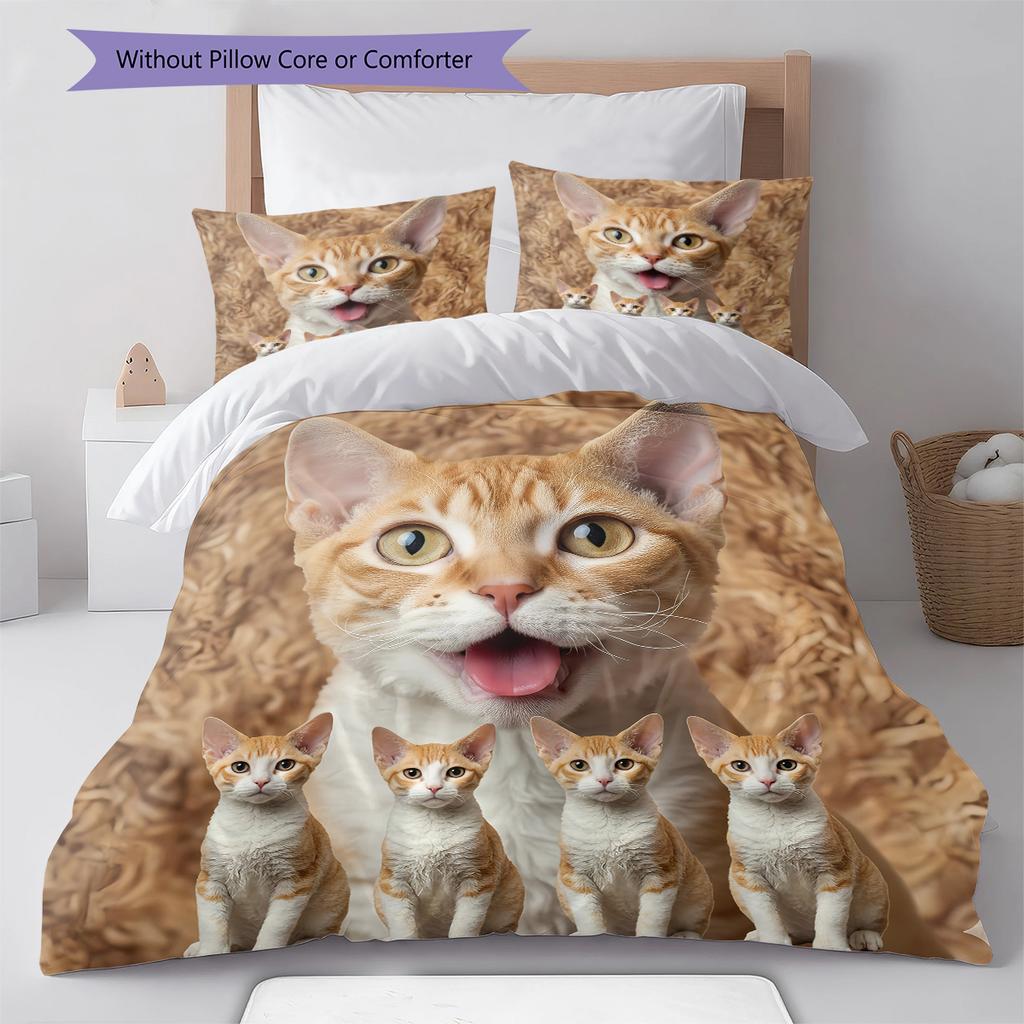 Cute Yellow Cat Pattern Bedding Quilt Set Quilt Cover Pillowcase Home Decoration Gift (1 * duvet cover + 2 * pillowcase, without core)