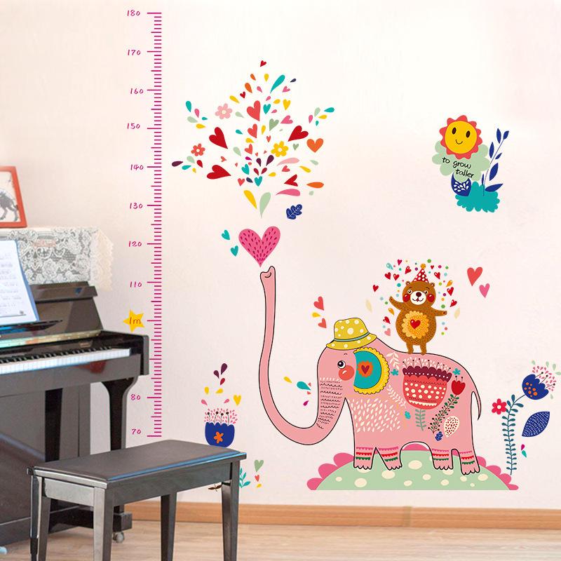 Elephant Spray Water Height Chart Cartoon Wall Sticker for Kids Room Nursery Kindergarten Decor