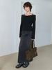 Leibeu Rivet Detail Long Denim Skirt In Black Vj5As377-10