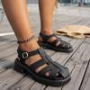 2026 kleine Lederschuhe mit Aussparungen, künstlerische runde Zehenpartie, flache, atmungsaktive Schweinekäfig-Schuhe, Retro-Damensandalen
