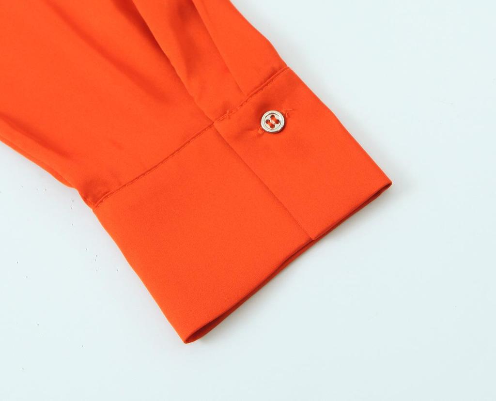 2025 Spring Women's European & American Silk Satin Long Sleeve Lapel Shirt