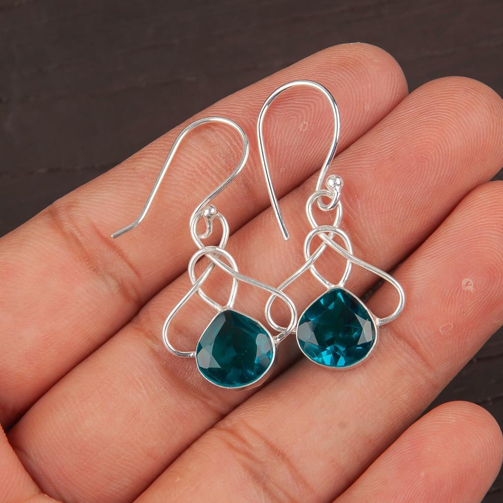 Apatite Gemstone 925 Sterling Silver Handmade Earrings 1.50" For Engagement Gift EE-2-12