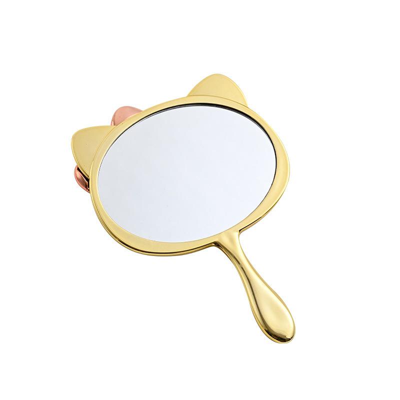 Compact Silver Handheld Folding Makeup Mirror with Cat Design