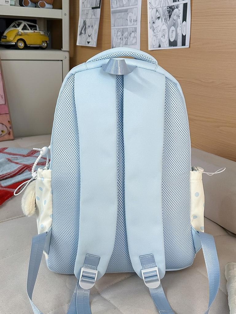 Lightweight Girl Backpack With Nylon And Spotted Pattern For Classroom And Commuting
