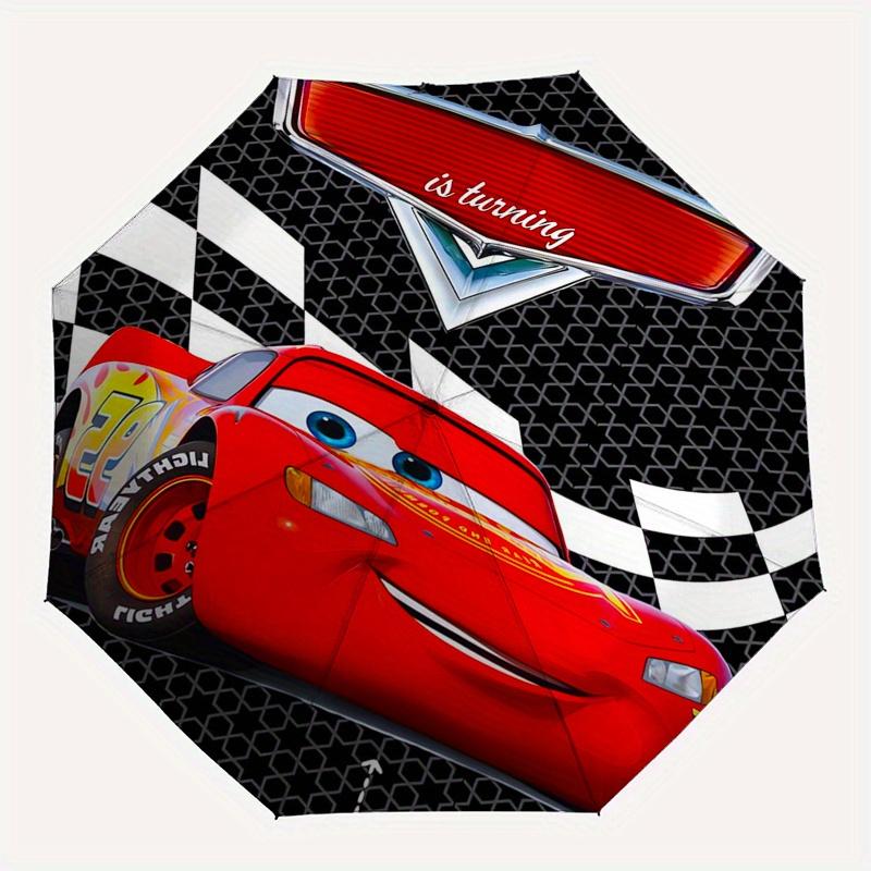 Lightning McQueen,Cars Movie Fully automatic themed umbrella - 8 ribs durable iron frame, tri-fold compact design, perfect as a gift, travel