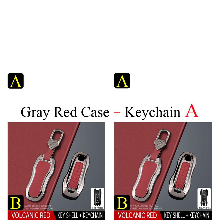 Zinc Alloy + PU Leather Car Key Case Cover Fob Holder Keychain For Porsche Cayenne 718 MACAN Panamera 911 Macan Boxster Cayman