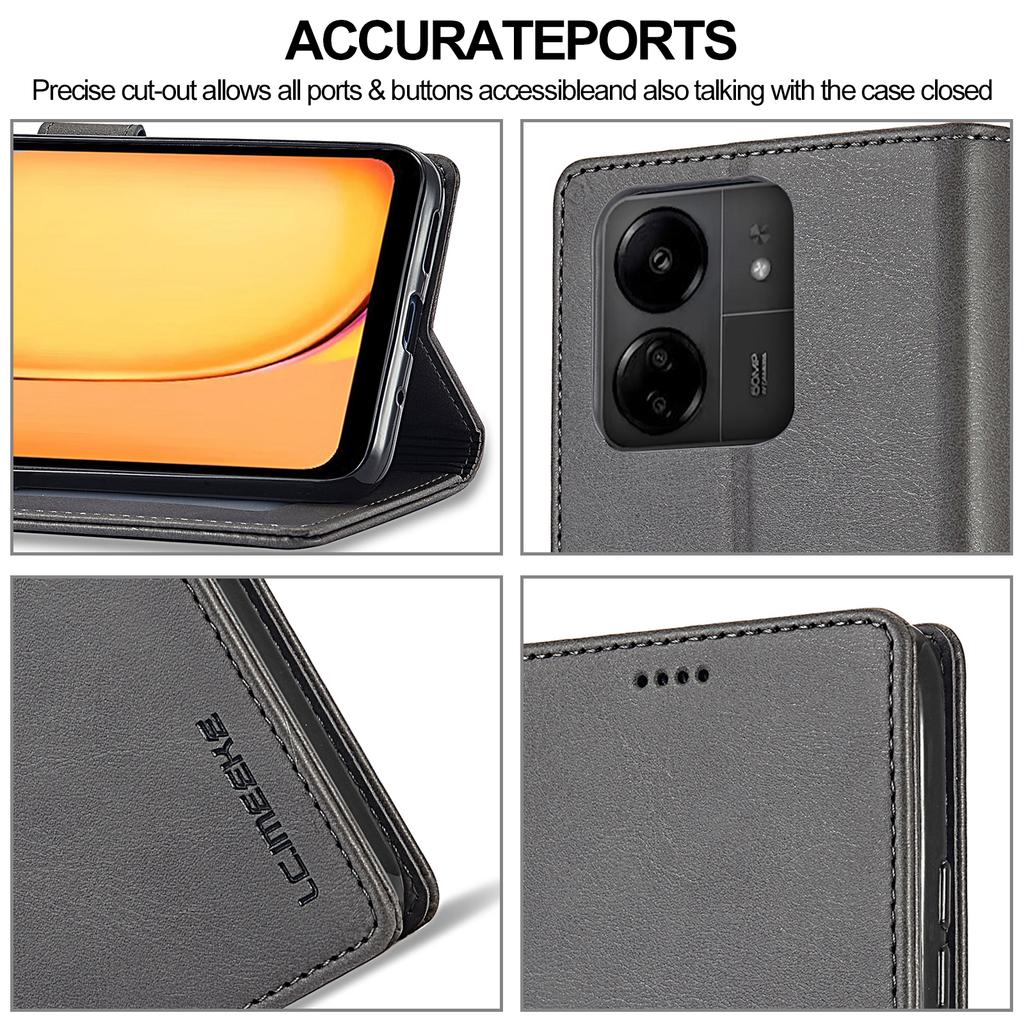 LC.IMEEKE For Xiaomi Redmi 13C 4G/5G/13R 5G/Poco M6 5G/Poco C65 4G Magnetic Phone Case Calf Texture Leather Wallet Cover