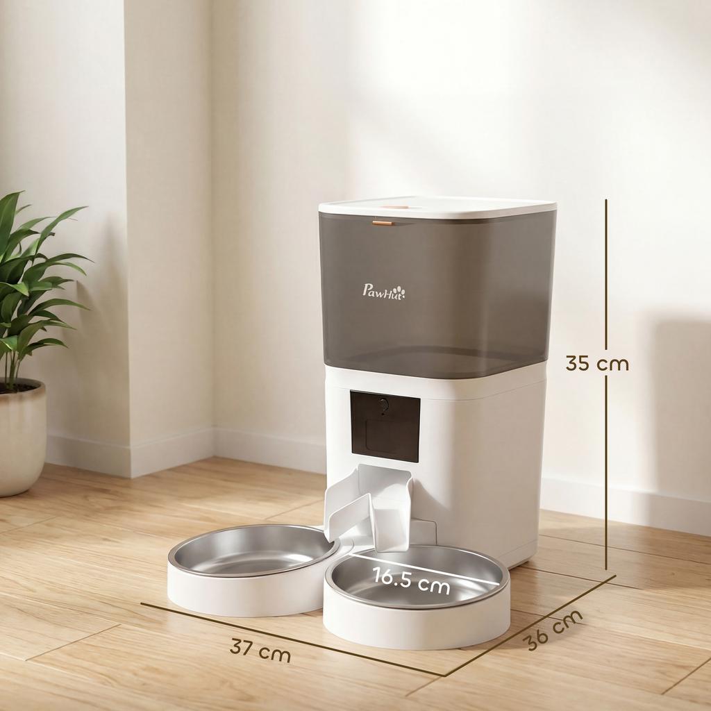 6L Automatic Cat Food Dispenser, WiFi 2.4G, App Control with Timer, 1-10 Meals Per Day, 10s Recorder, 2 Stainless Steel Bowls