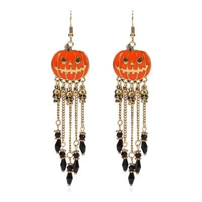 Halloween Pumpkin Ear Hook Long Chain Black Crystal Skull Dangle A Holiday Party Earrings For Women Girls A Gift