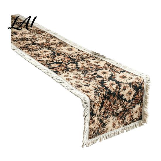 Farmhouse Style Table Cover Floral Jacquard Runner Boho Fringed Retro Vintage Runners for Dining Table Home Party Decor Autumn Decorations
