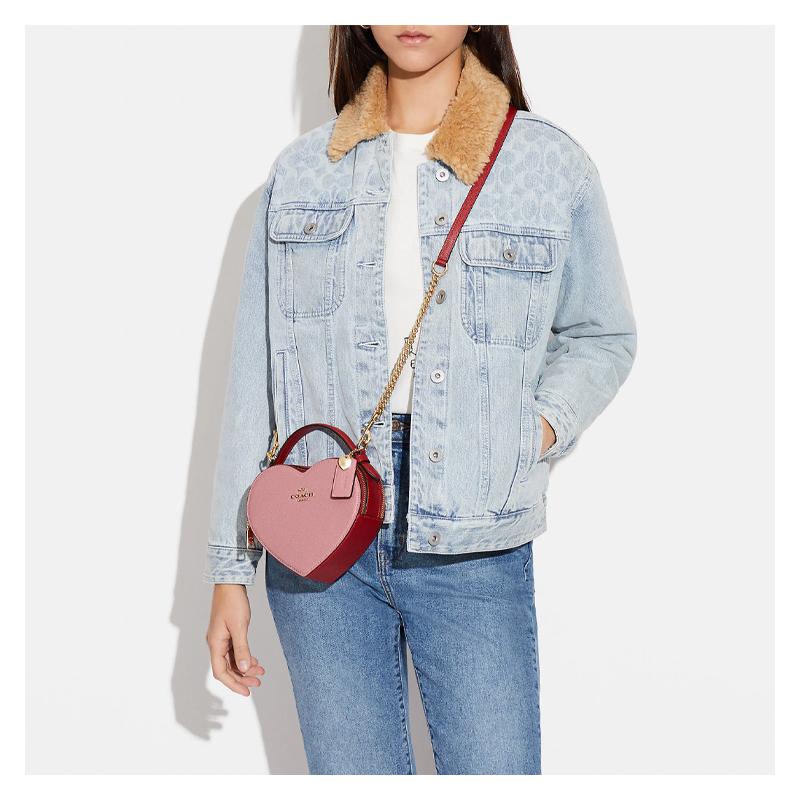 Coach Heart 15 Double Layer Heart 3D Leather Hand Crossbody Bag Mini Women’s Pink Color Blocking