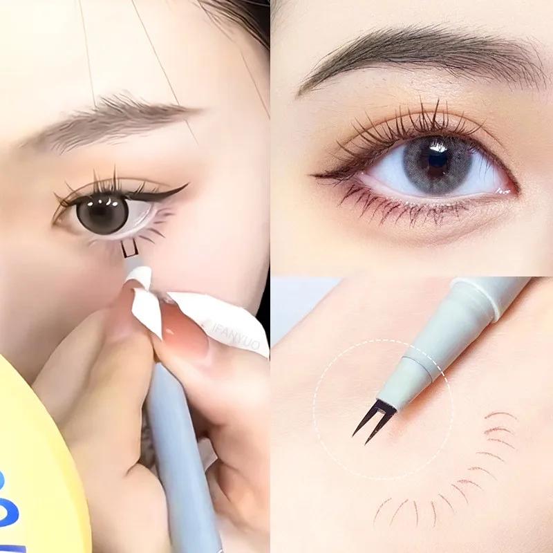Double Forked Tip Lower Lash Pen Ultra-thin 2 Fork Tip Liquid Eyeliner Waterproof Natural Eye Brow Lying Silkworm Contour Makeup