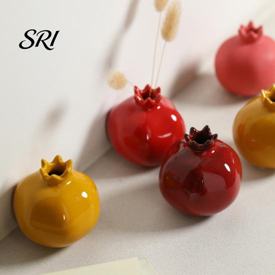 Living Room Vase Ceramic Pomegranates Bud Small Fruit Shaped Decorative for Home Long-lasting Decor Farmhouse Rustic Flower Table Centerpiece