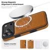 For iPhone 17 Pro Case Compatible with MagSafe Leather Back Phone Cover with Detachable Card Bag