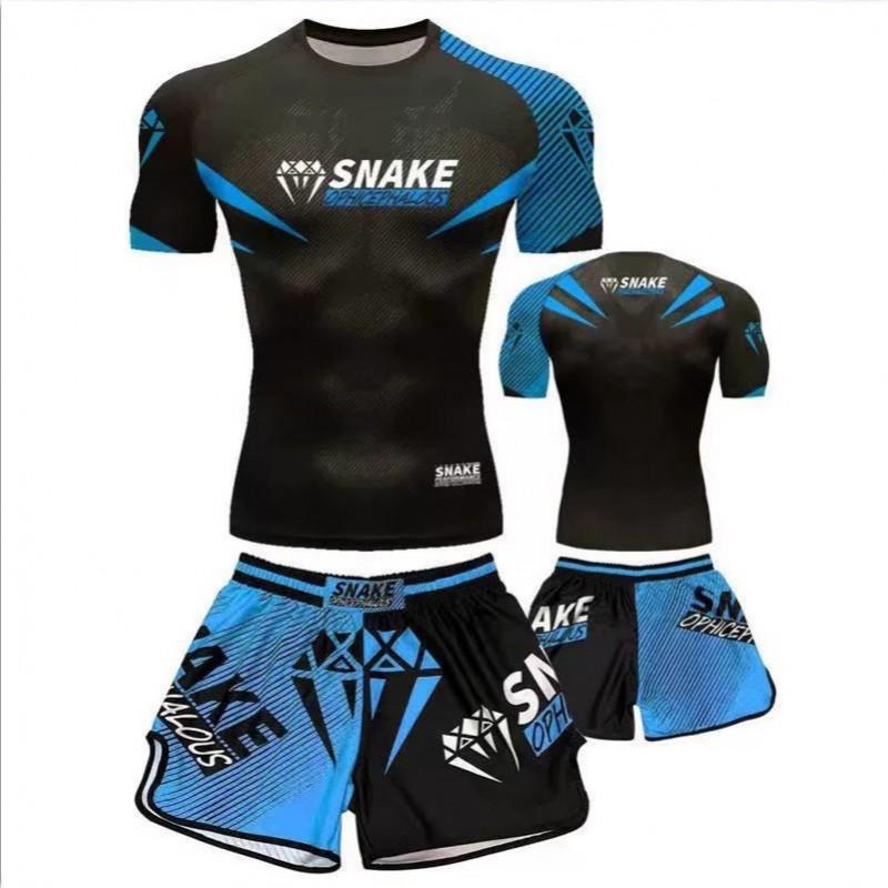 MMA Training Set Mens Short Sleeve Shorts Sanda Boxing Muay Thai Combat Sports Gym Workout
