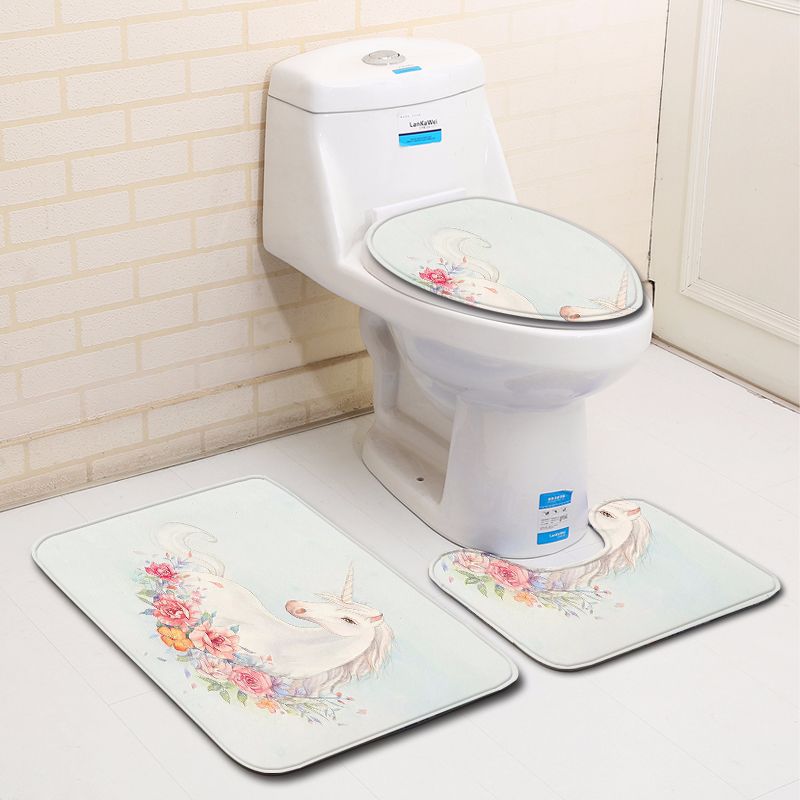 Unicorn Bathroom Toilet Three-Piece Floor Mat Doormat Bathroom Carpet