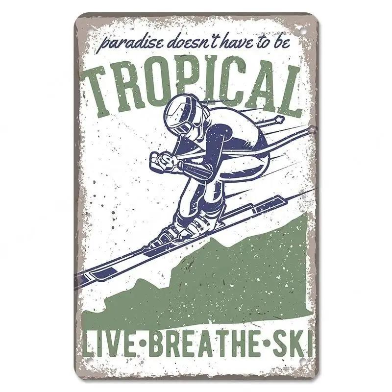 Alpine Skiing Posters Metal Tin Signs Plate Decor Retro Mountain Extreme Sports Snowboards Ski Home Wall Decor Room Decoration