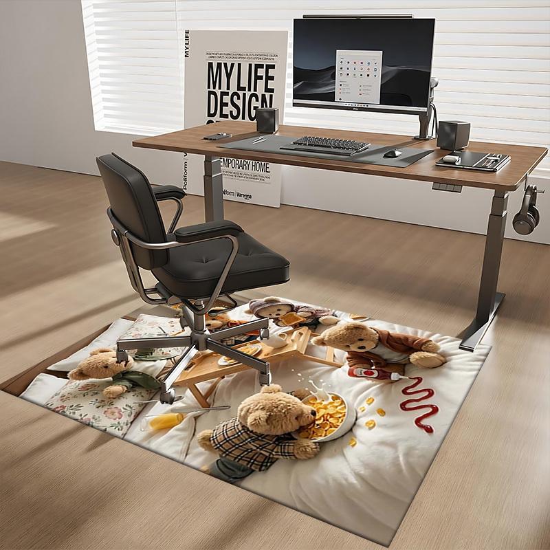 1pc Teddy Bear Breakfast Scene Chair Mat - Anime Cartoon Design, Anti-Slip Carpet for Office and Home Decor, Suitable for All Seasons.C022