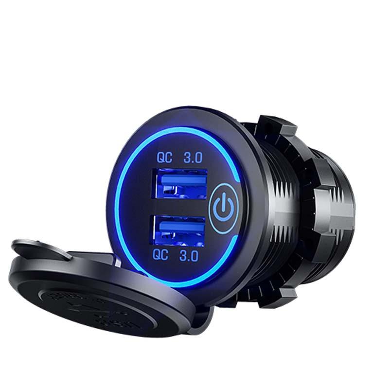 Quick Charge 3.0 Dual USB Car Charger Waterproof 12V/24V QC3.0 USB Fast Charger Socket Power Outlet with Touch Switch