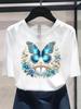 (Asian Size) Butterfly Style Cute Women's Top Print O-neck Casual T  Fashion Female Clothing Graphic Tee Short Sleeve T-shirts