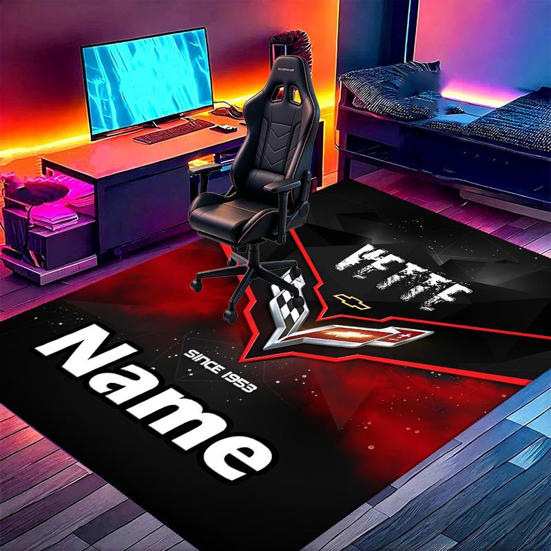 Custom Name Personalized Chevrolet Corvette Print Carpet, Versatile Home Decor Rug, for Playroom, Apartment, Balcony, Entryway, Hallway Gift