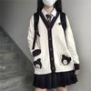 Japanese Style Bear Print Cardigan Sweater Women JK V-neck Oversized Knitted Jumper Female Preppy Fashion Kawaii Coats