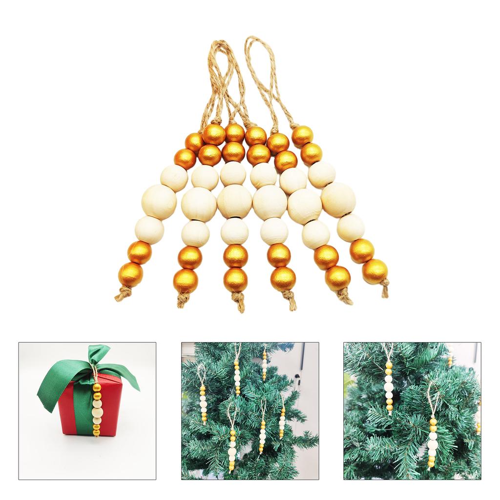 9pcs Christmas Tree Ornament Wood Bead String Pendant Christmas Wood Beads Pendant Christmas Tree Hanging Decoration
