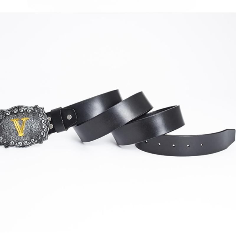 Letter Buckle Belt Men's Whole Cowhide Casual Retro T Buckle Belt Cowhide Black Decorative Fashion Wide Pants Belt Men