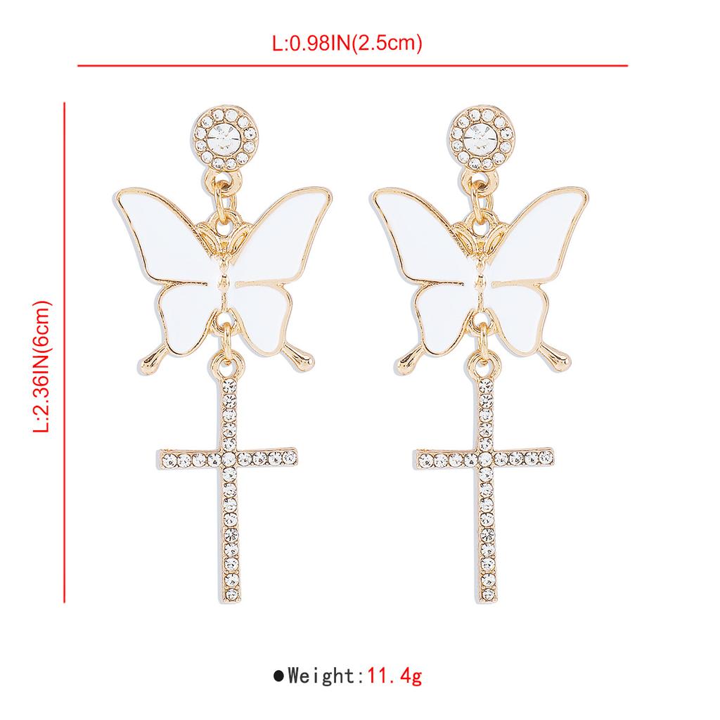 Sparkling Butterfly Drop Earrings with Tassels and Rhinestones