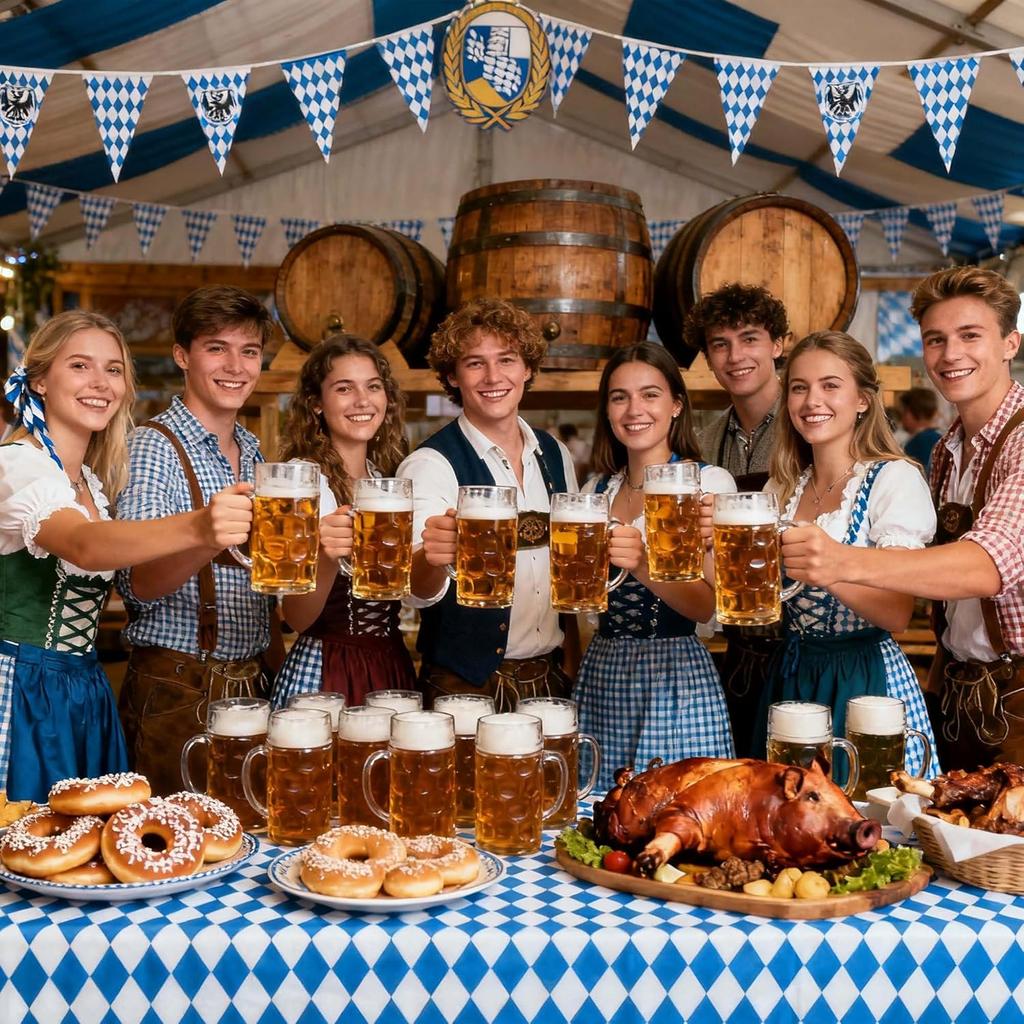 Iceyyyy 3 Pieces Oktoberfest Tablecloths-Blue and White Checkered Table Cloths Rectangular Oktoberfest Bavarian Flag Tablecover for German